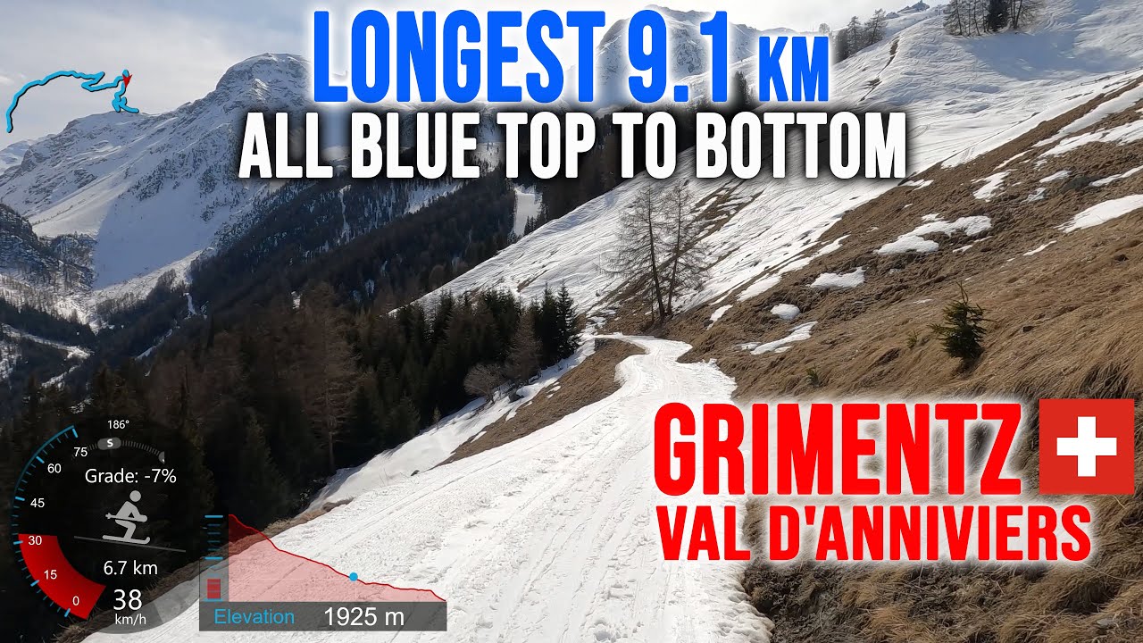 [4K] Skiing Grimentz, Longest 9.1 km All Blue Top to Bottom, Valais Switzerland, GoPro HERO9