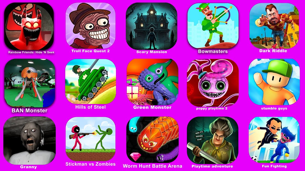 Dark Riddle 2 Story mode,Troll Face Quest: Horror 2,Scary Mansion,Rainbow Friends Hide N Seek,