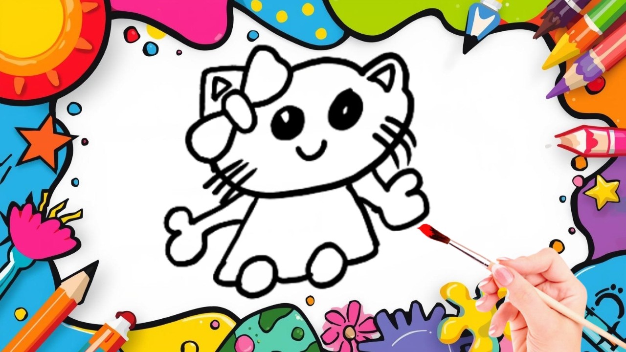 How To Draw cute Kitty Drawing, Painting & Coloring For Kids and Toddlers_🌈🎨 🐋