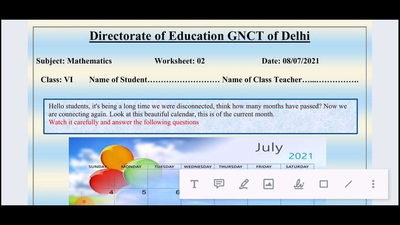 DOE, WORKSHEET 2,class 6th, MATHS, ENGLISH MEDIUM, 8/7/2021