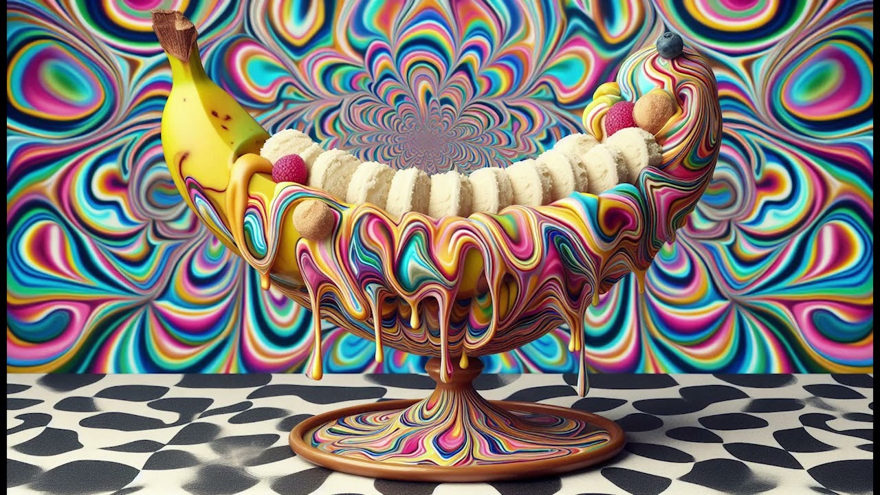 Banana Split Optical Illusion / Psychedelic Food Wallpaper / Background