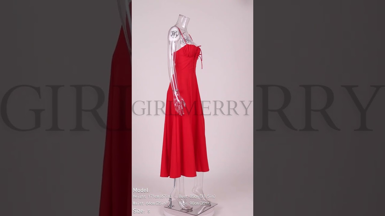 GIRLMERRY Sexy slight stretch solid color sling lace-up backless slit midi dress Wholesale AA018444