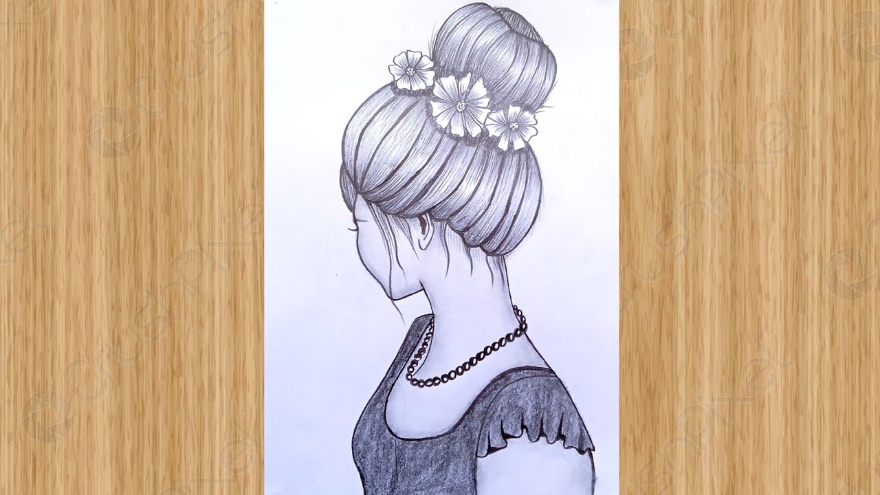 How to draw a girl with Messy Bun Hair - step by step