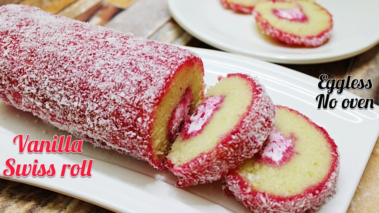 EGGLESS VANILLA SWISS ROLL,स्विस रोल बनाने का सबसे आसान तरीका बिना ओवन का।BASIC SWISS ROLL RECIPE