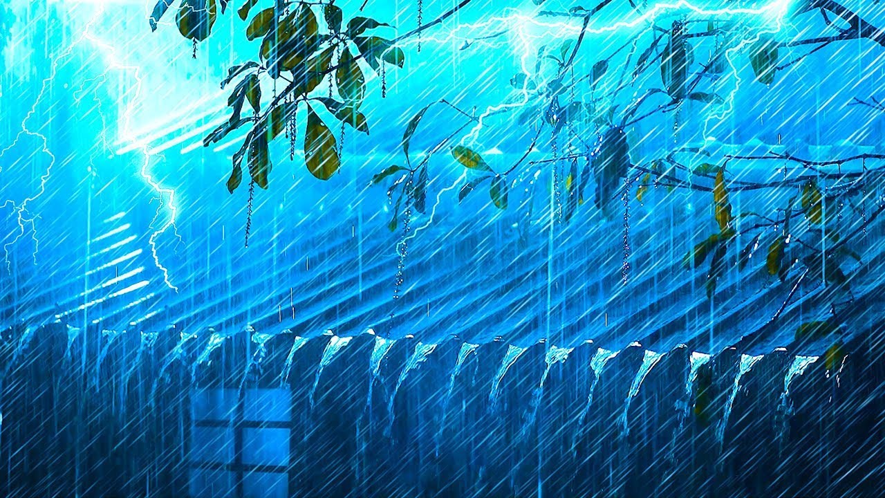 Goodbye Insomnia With Heavy RAIN Sound | Rain Sounds On Old Roof In Foggy Forest At Night, STUDY