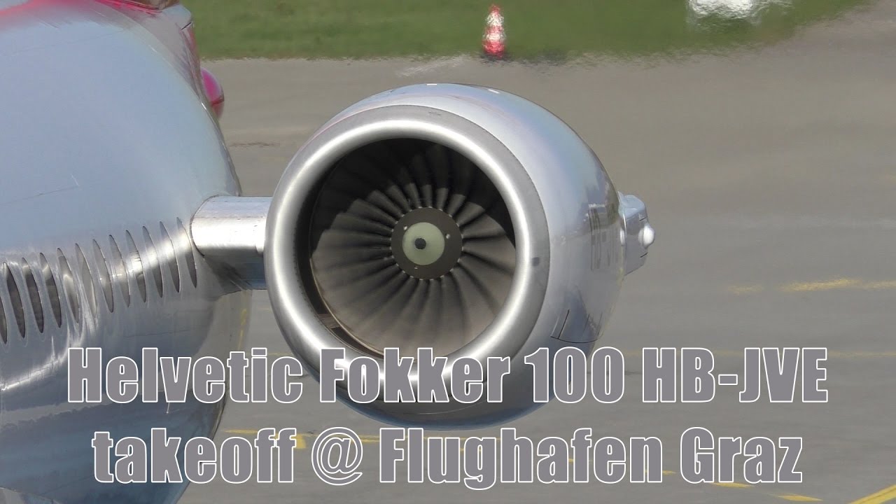 Helvetic Airways Fokker 100 engine start & takeoff @ Flughafen Graz | HB-JVE