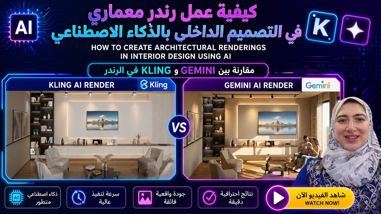 ازاي تعمل رندر انتريور احترافي بالذكاء الاصطناعي ؟مقارنة Gemini وKling باستخدام Nano Banana