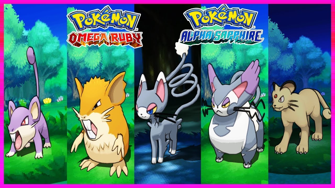 Pokemon OmegaRuby & AlphaSapphire - Rattata,Raticate,Glameow,Purugly & Persian Locations