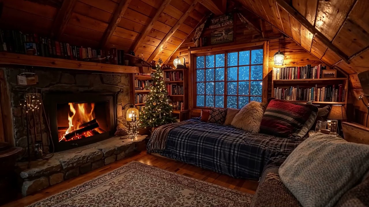 Deep Sleep Instantly - Fireplace Crackling & Blizzard - Cozy Cabin ❄️🔥