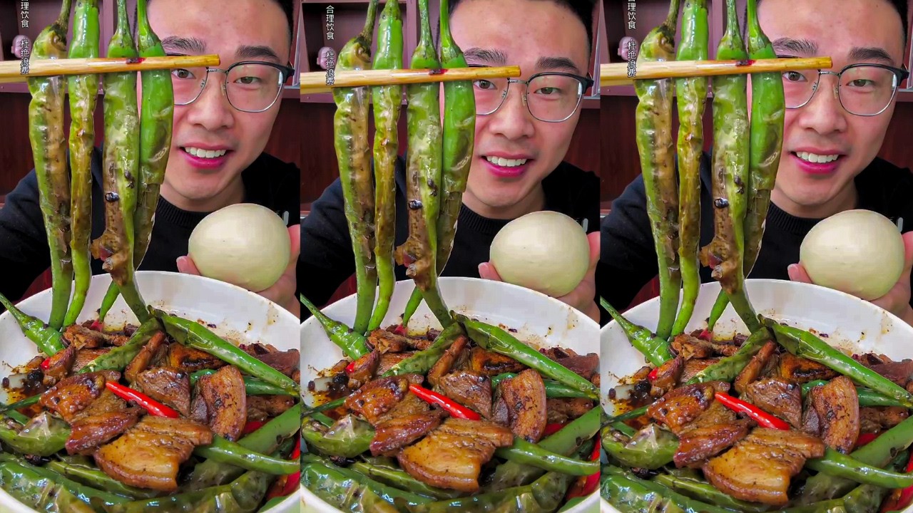Crispy & Spicy! Stir-Fried Bacon with Pickled Peppers Eating Show