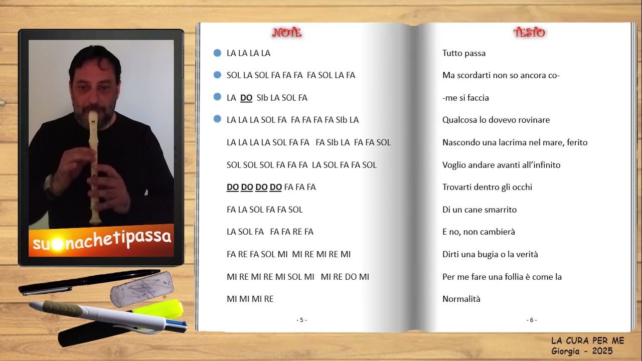 LA CURA PER ME - GIORGIA - SANREMO2025 - Videoguida per flauto/note per strumenti in DO con base +3
