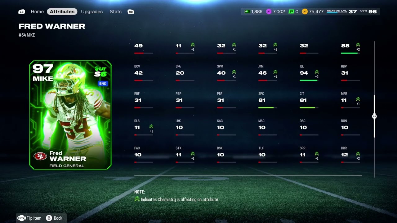 Madden 26 Season 6  Level 37 New England Patriots Theme Team 97 overall Fred Warner p1