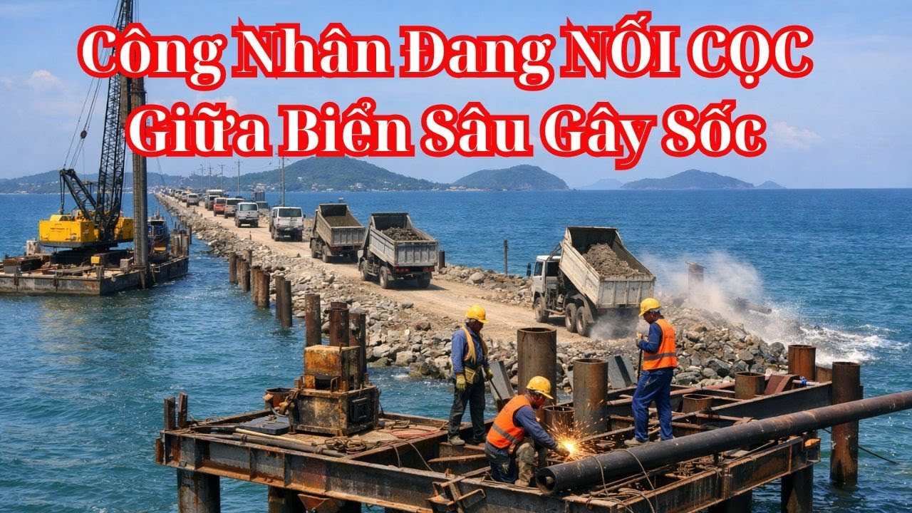 Hà Tiên Lấn Biển Dài Đến Mức “Thấy Luôn Đảo”: Công Nhân Đang NỐI CỌC Giữa Biển Sâu Gây Sốc