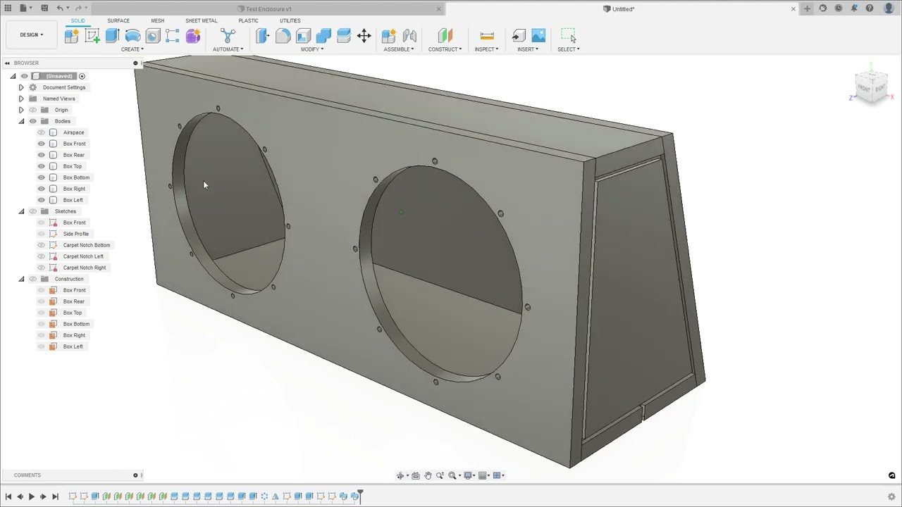 Design a subwoofer enclosure in Fusion 360