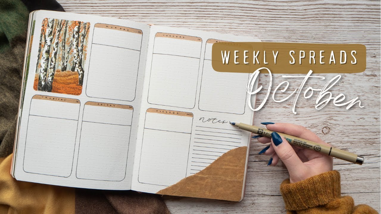October 2021 Bullet Journal WEEKLY SPREADS | Autumnal Bujo Theme With Gouache
