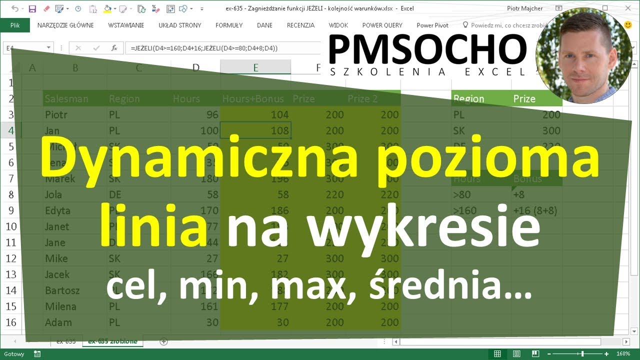 Excel -  Pozioma linia na wykresie (dynamiczna) [odc.773]