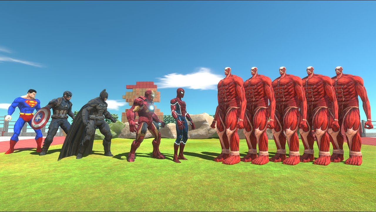 5 Colossal Titans vs Superhero Team – Animal Revolt Battle Simulator