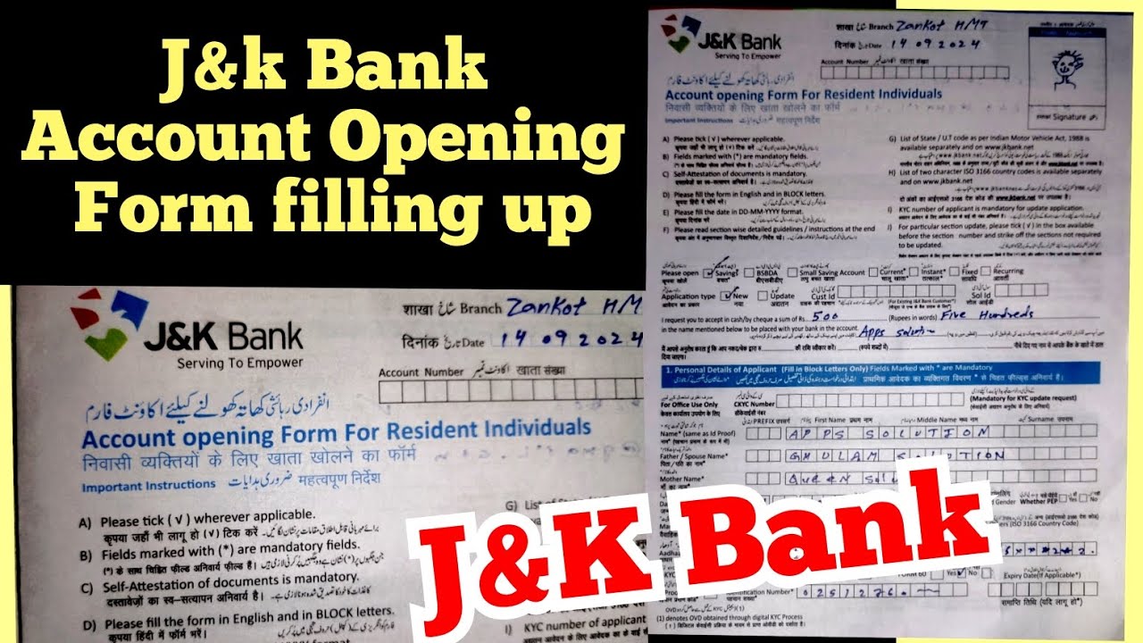 Jk bank Account opening Form for Resident individuals || How to fill & write bank Account form