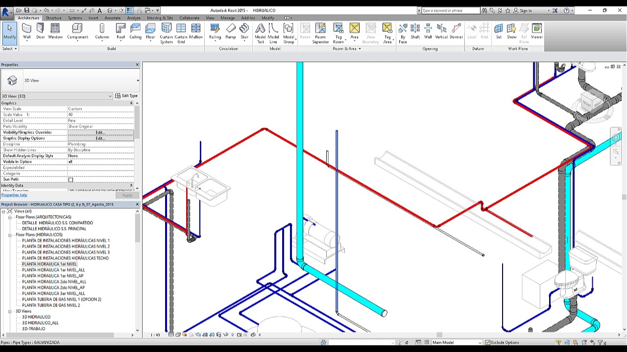 Asignar color a tuberías por sistema REVIT MEP