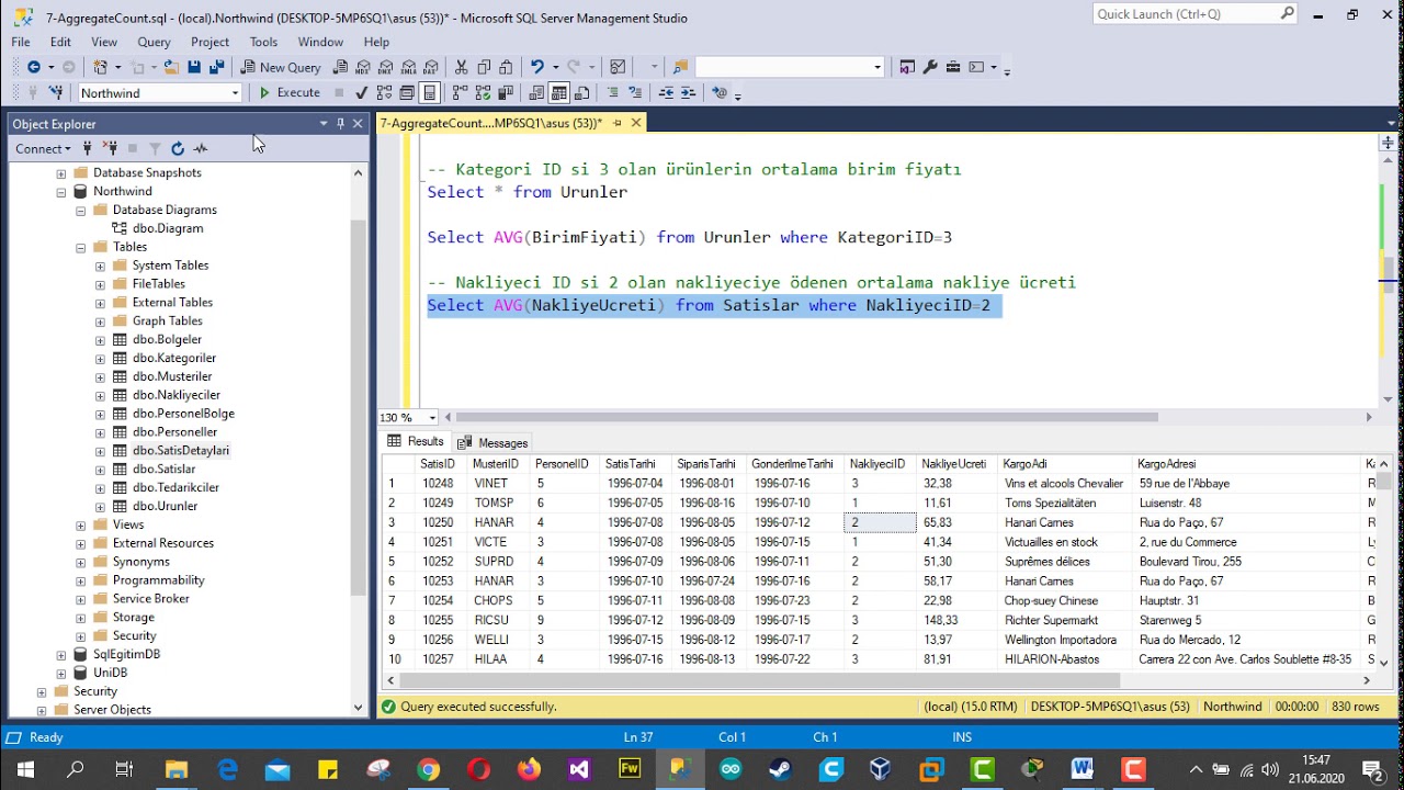 MSSQL DERSLERİ AVG FONKSİYONU KULLANIMI #DERS28 SQL SERVER 2019 EĞİTİMİ