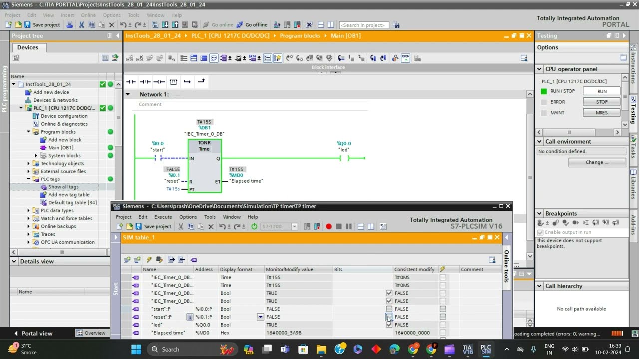 TONR timer | Retentive Timer ladder logic programming and simulation in TIA portal