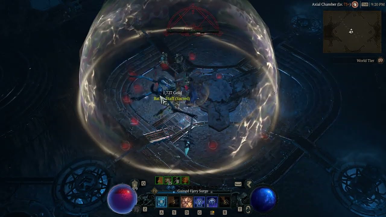 Diablo 4 - Arc Lash Sorceress build, level 72 vs a level 81 boss.