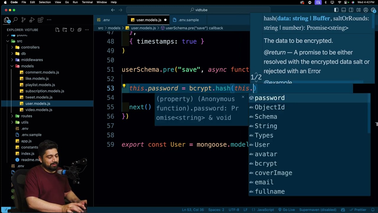Hooks and methods in mongoose with JWT