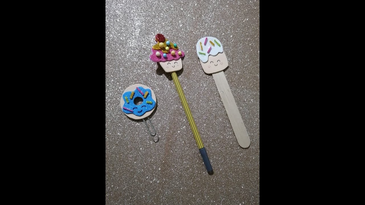 Cute crafting😍bookmarks donut🍩 cupcake🧁ice-cream🍦 اعملي بوك مارك سهل جدا بادوات بسيطه