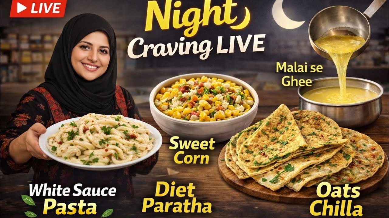 Late Night Cravings Live | White Sauce Pasta, Oats Chilla & Healthy Paratha | Saba Azizi Kitchen