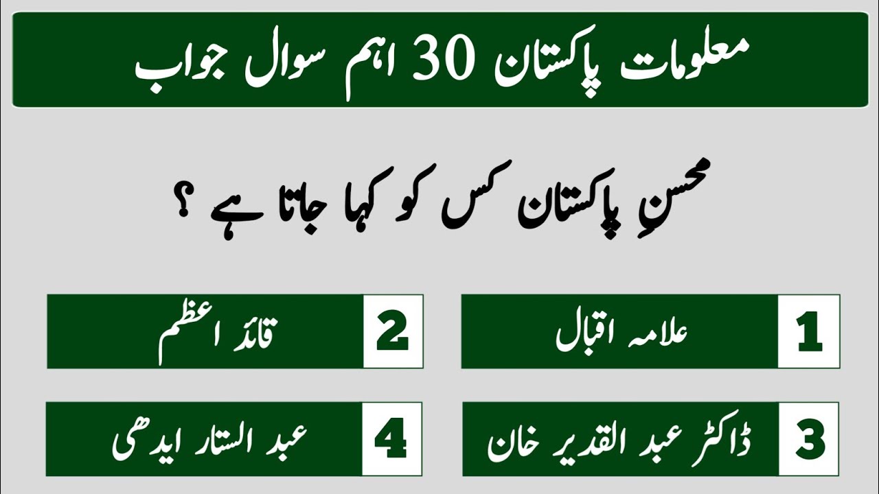 Top 30 Pakistan General Knowledge Questions Answers in Urdu | Pakistan study Mcqs with answers 2024