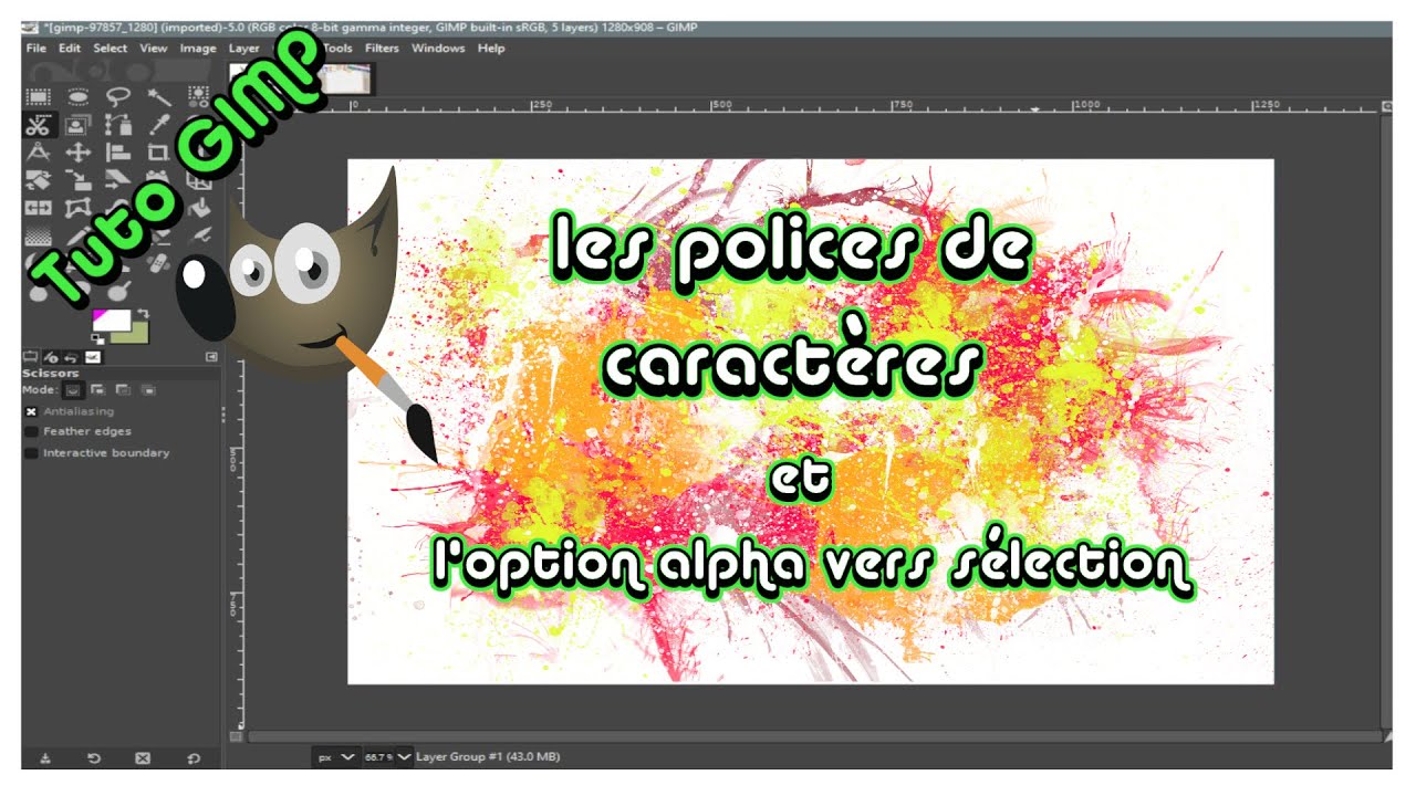 tuto GIMP police de caractère, option alpha vers sélection