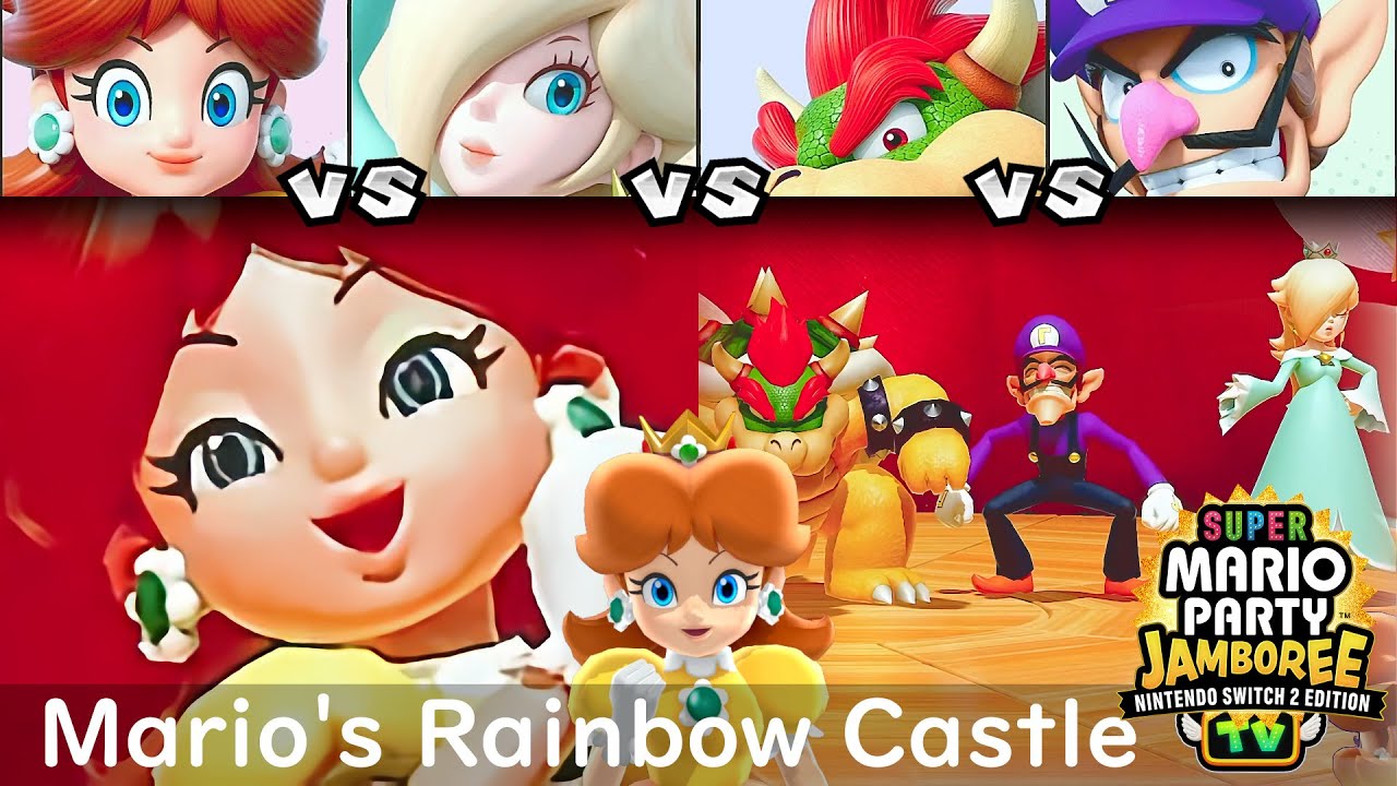 Super Mario Party Jamboree TV Daisy vs Rosalina vs Bowser vs Waluigi in Mario's Rainbow Castle