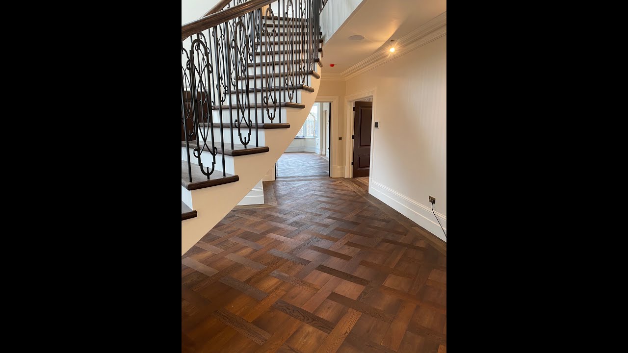 Herringbone Basket Weave Wood Floor in Luxury Home