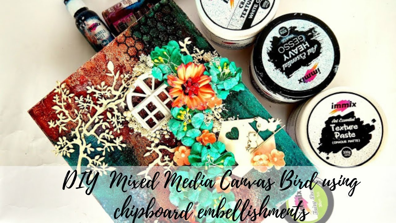 DIY Mixed Media Canvas | Mixed Media Techniques using  chipboard embellishments | Mixed Media Art