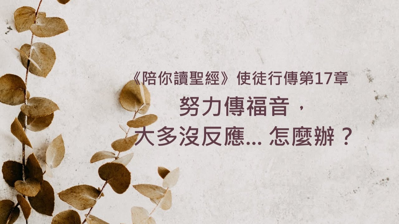 使徒行傳17章/陪你讀聖經《努力傳福音，大多沒反應... 怎麼辦？》