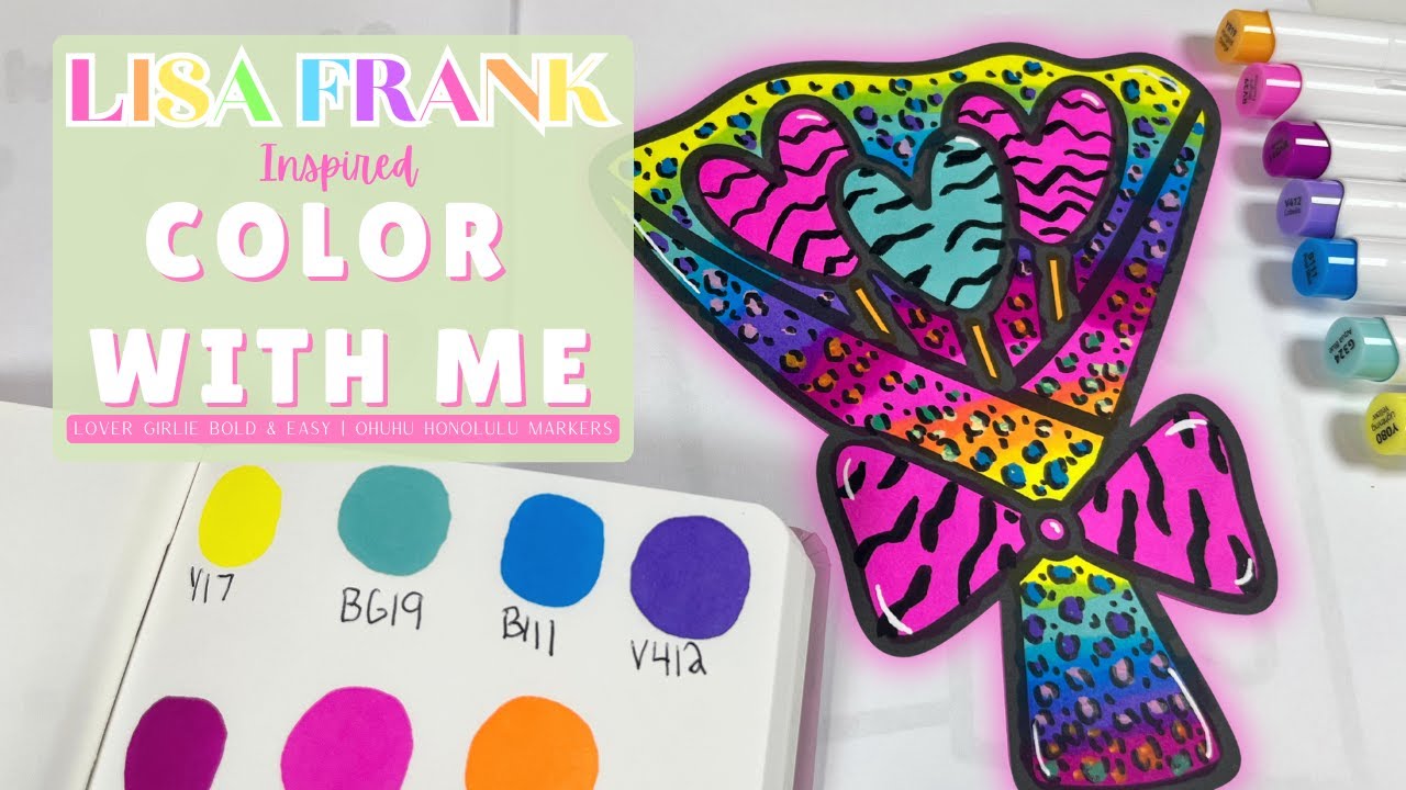 Lisa Frank Inspired ASMR Color With Me | Lover Girlie Bold & Easy Coloring Book | Ohuhu Markers