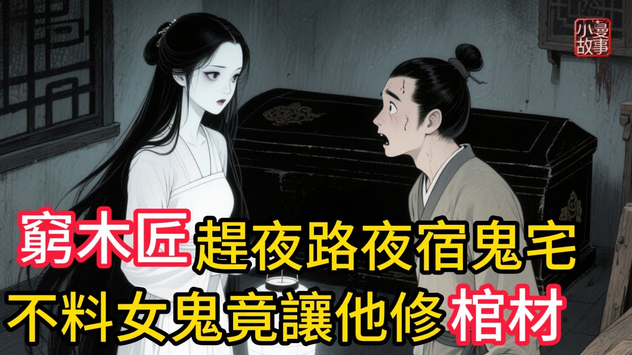 窮木匠趕夜路夜宿鬼宅！不料女鬼竟讓他修棺材。報酬居然是美麗嬌妻。木匠的善良和品質感動女鬼，終於讓她卸下僞裝！#民間故事 #故事頻道 #感人故事 #情感故事 #睡前故事 #講故事 #奇闻异事 #小説