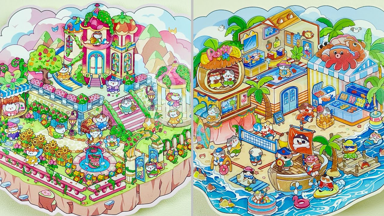 [ASMR]Use stickers to diy a cat garden and a cat sea amusement park~