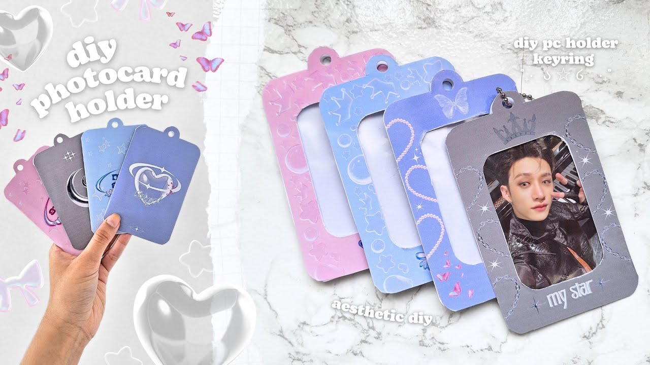 making DIY photocard holders ໒꒱ ‧₊˚ diy kpop pc holder keychain + deco 🐇🪻 aesthetic diy ˗ˏˋ ♡ ˎˊ˗