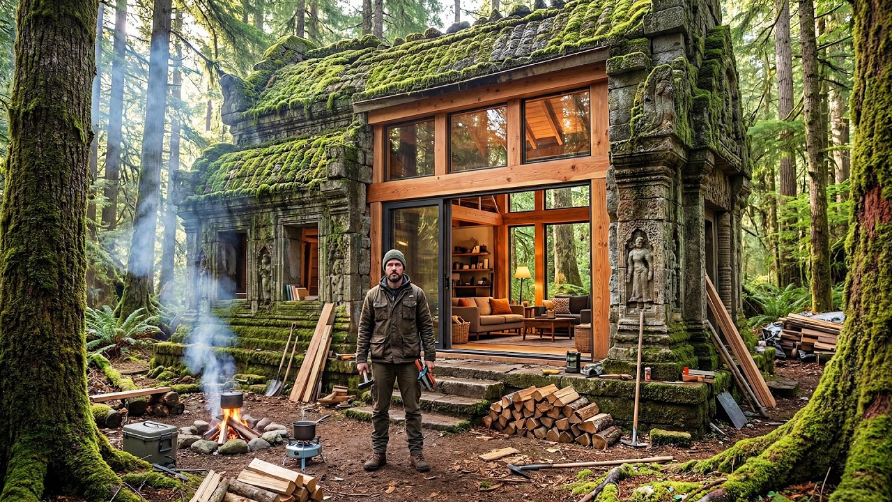 Building a house in the forest (ASMR) &ndash; Turning an abandoned old temple into a modern home