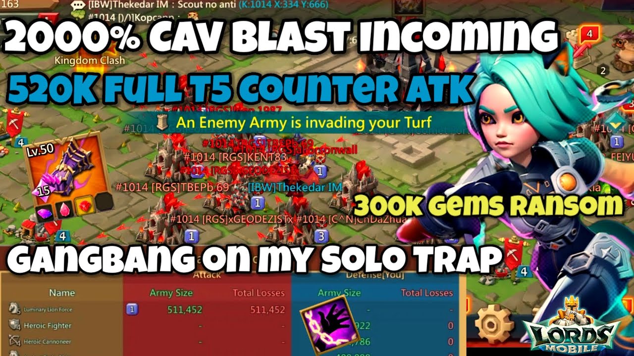Lords Mobile - 2000% Cav Blast Incoming | Gangbang on my Solo Trap plus 300K Gems Ransom