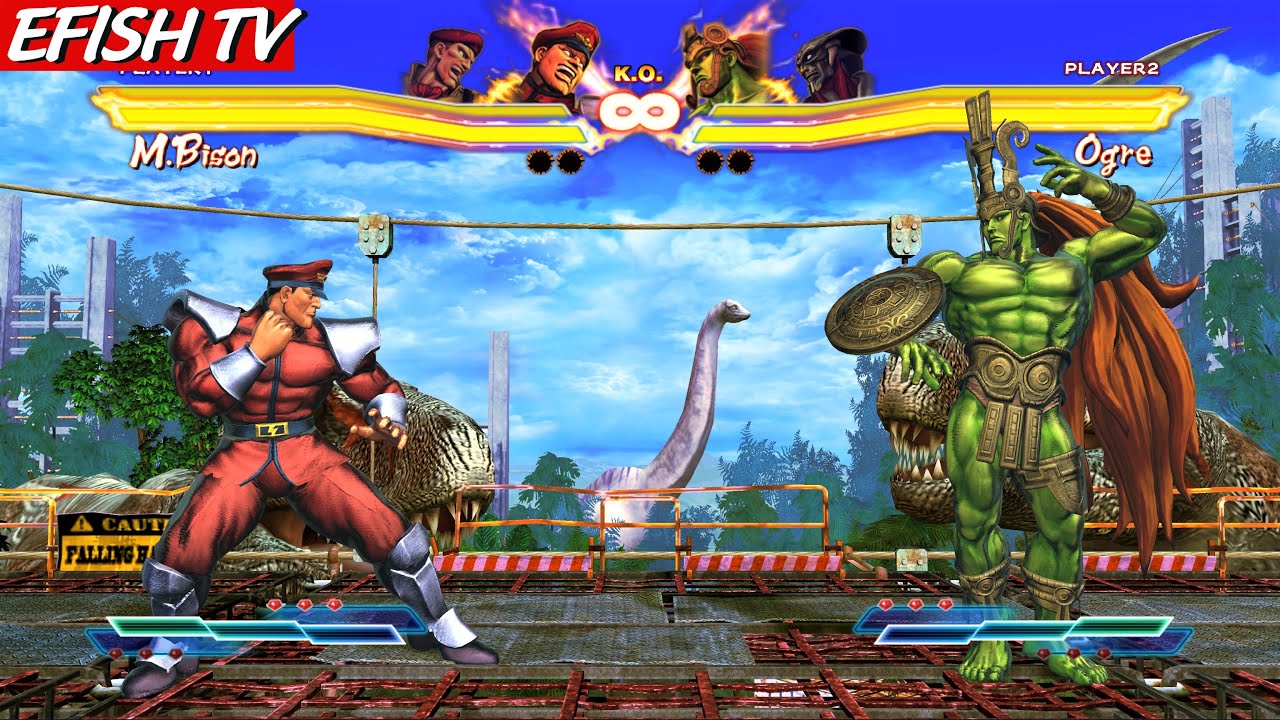 M. Bison & Rolento vs Ancient Ogre & Yoshimitsu (Hardest AI) - Street Fighter X Tekken