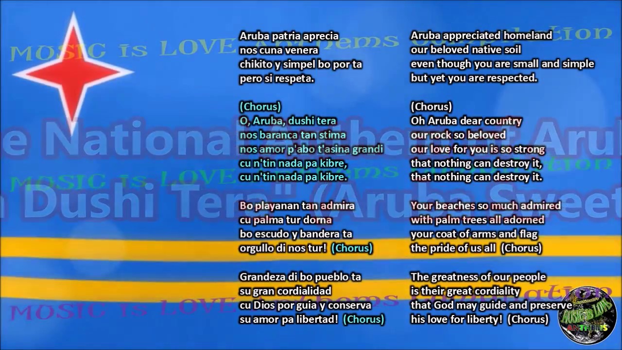 Aruba National Anthem with music, vocal and lyrics Papiamento w/English Translation