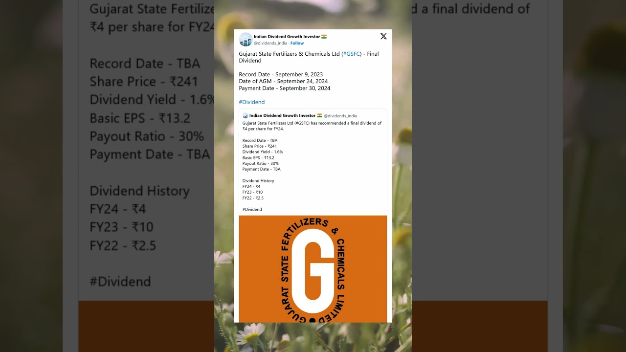 Gujarat State Fertilizers & Chemicals Ltd has fixed Record Date for Final Dividend for FY24. #GSFC