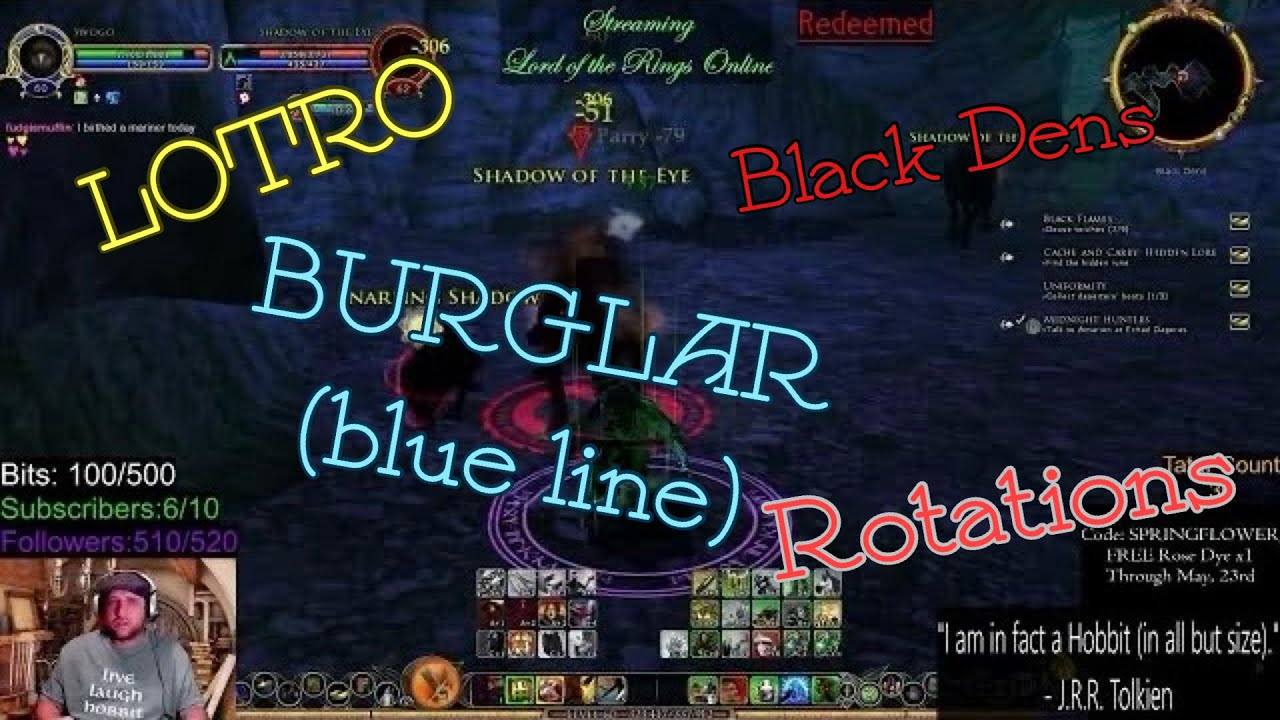 LOTRO: BURGLAR (blue line) rotation with combat in Black Dens
