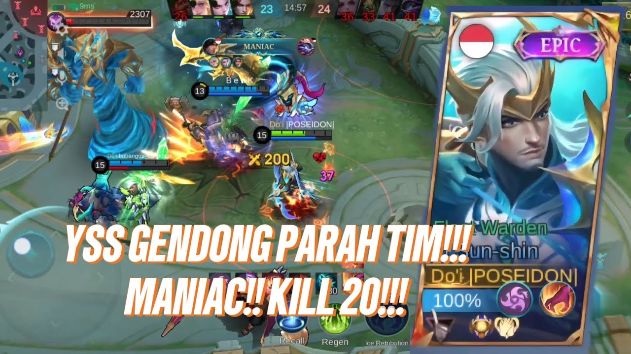 YSS GENDONG PARAH TIM!!!! MANIAC!! KILL 20!!! - Mobile Legends