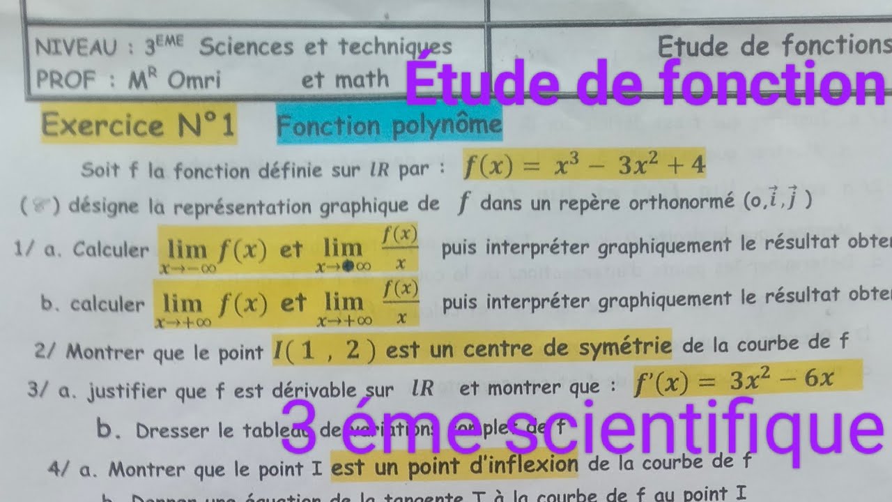 Pour 3ème scientifiques Étude d'une fonction polynôme 