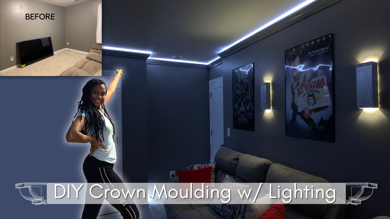 DIY Lighted Crown Molding | I Bought My First House At 22 Home Series: Small Home Cinema