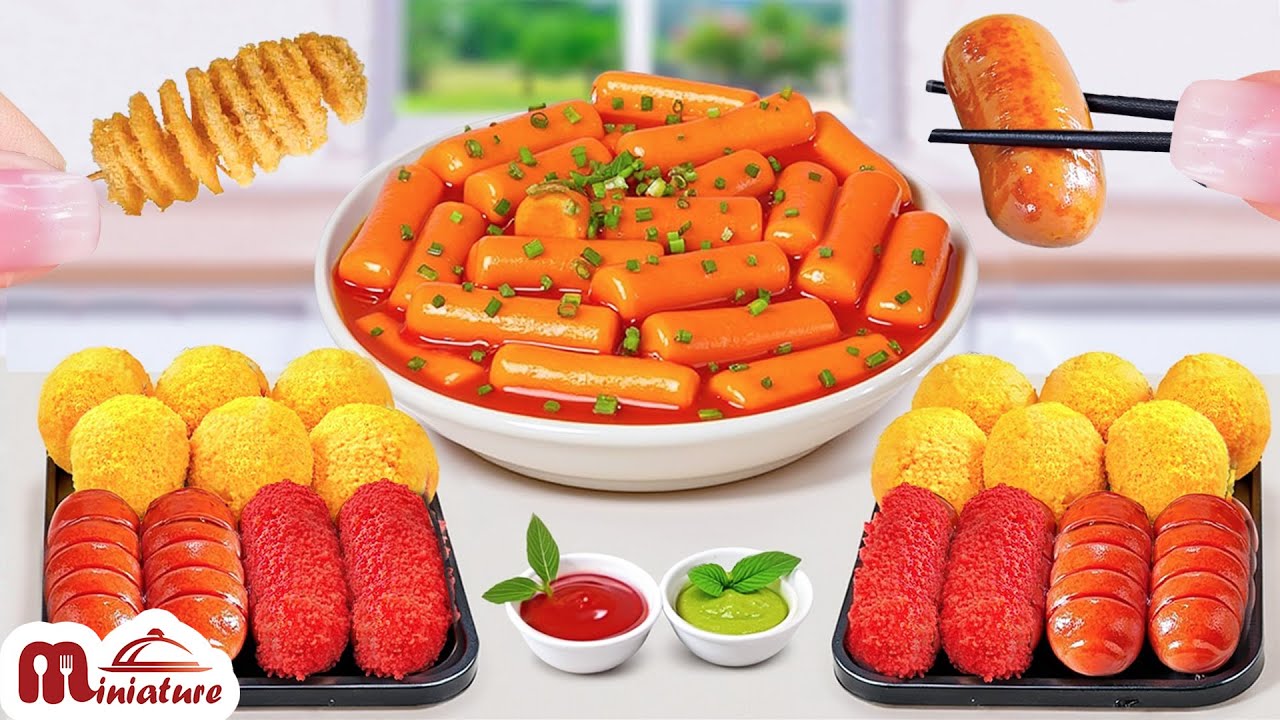 🥰 Best Of Mini Spicy Tteokbokki With Corn Dogs & French Fries Recipe | ASMR Cooking Mini Food