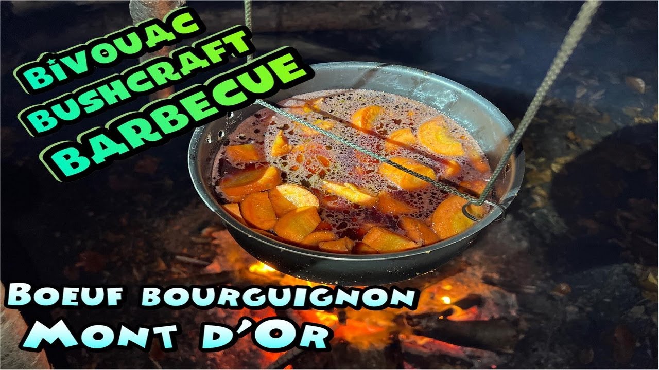 Bivouac Bushcraft Barbecue, Mont d'or  et Boeuf Bourguignon en pleine foret